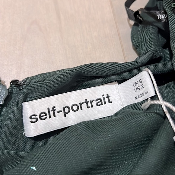 Self-Portrait Off-the-shoulder asymmetric sequinned dress green, UK 6/US 2 - Picture 8 of 9